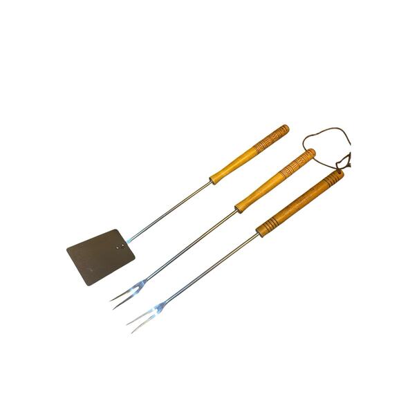 Vintage Androck Spatula Forks Grill Tools Wood Handle 19”Long Stainless Steel - Picture 3 of 13